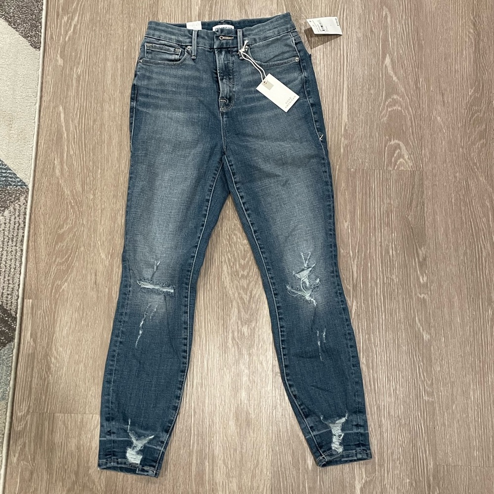 NWT Good American Good Waist raw gem crop